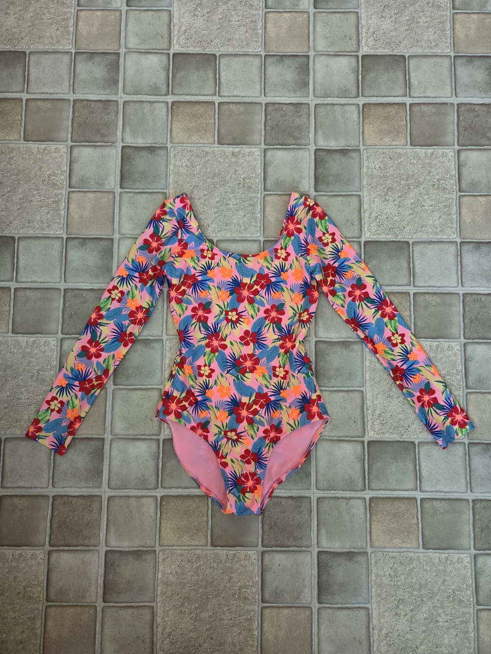Girls' Cat & Jack Long-Sleeve Floral One-Piece Swimsuit - XL 14